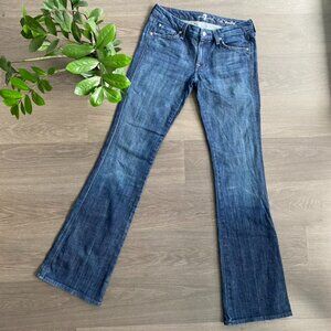 7 For All Mankind Dark Blue Washed “A Pocket” Flare Jeans”
